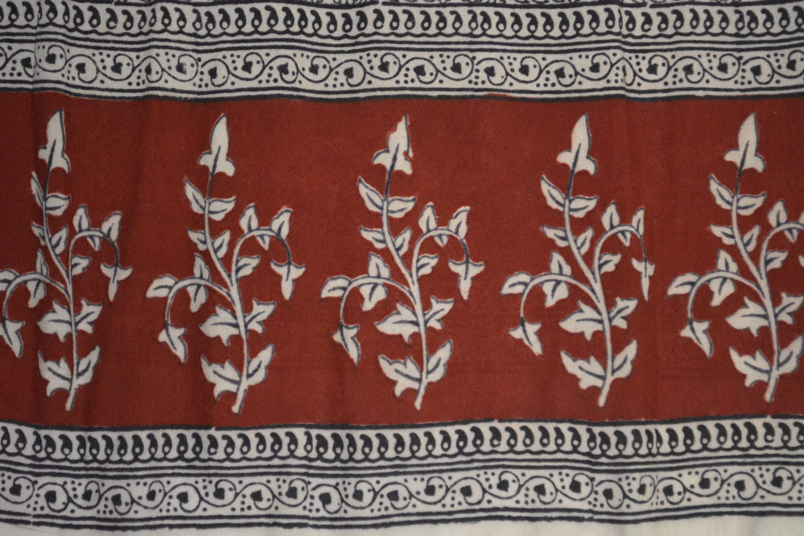 Red and Black Paisely Design Hand Block Printed Naturally Dyed