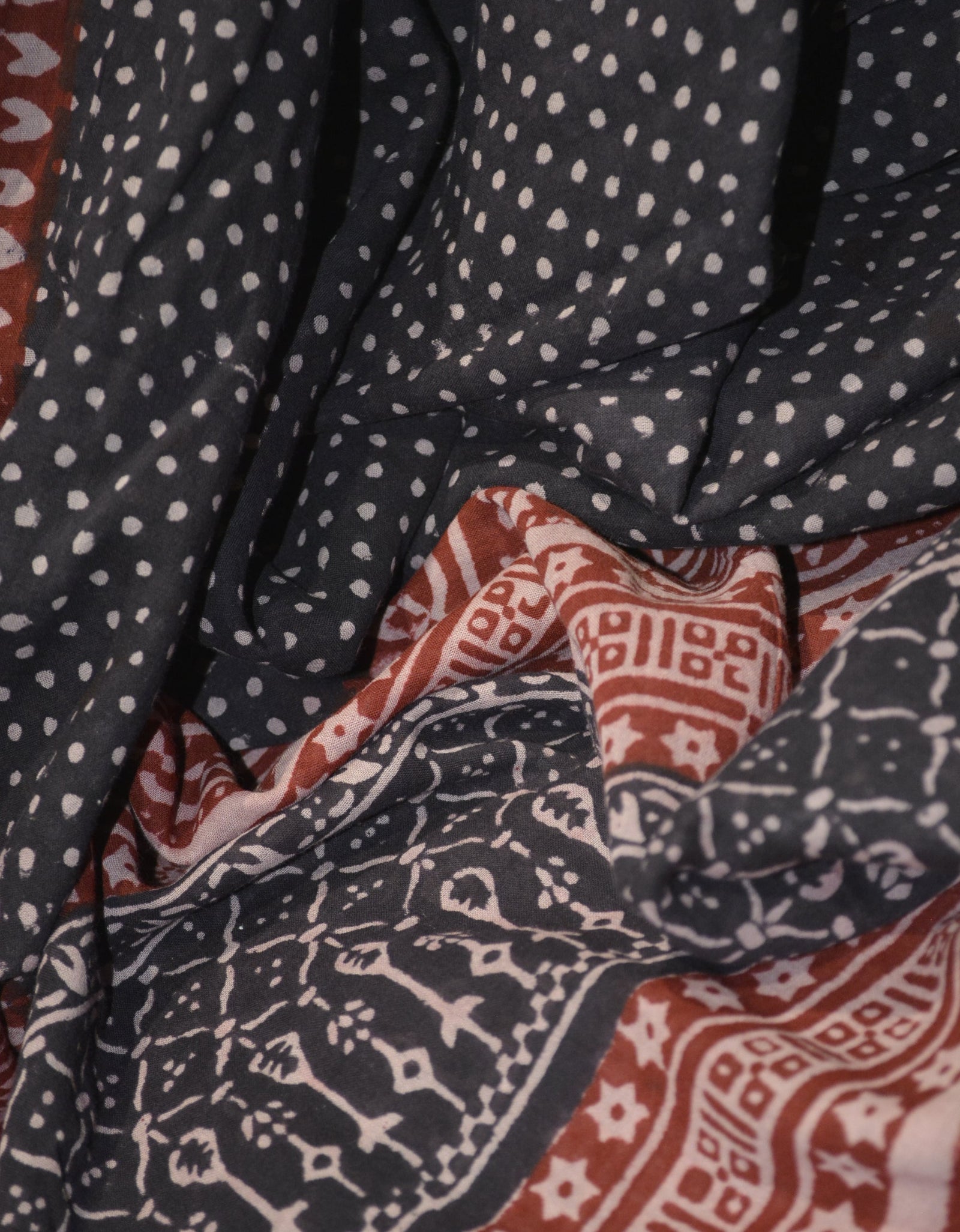 Red and Black Paisely Design Hand Block Printed Naturally Dyed