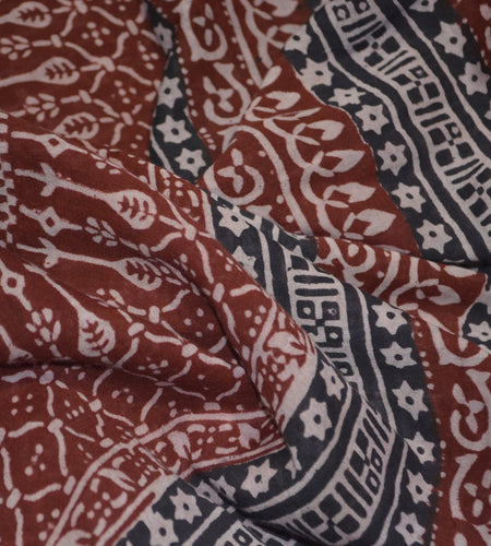 Red and Black Paisely Design Hand Block Printed Naturally Dyed