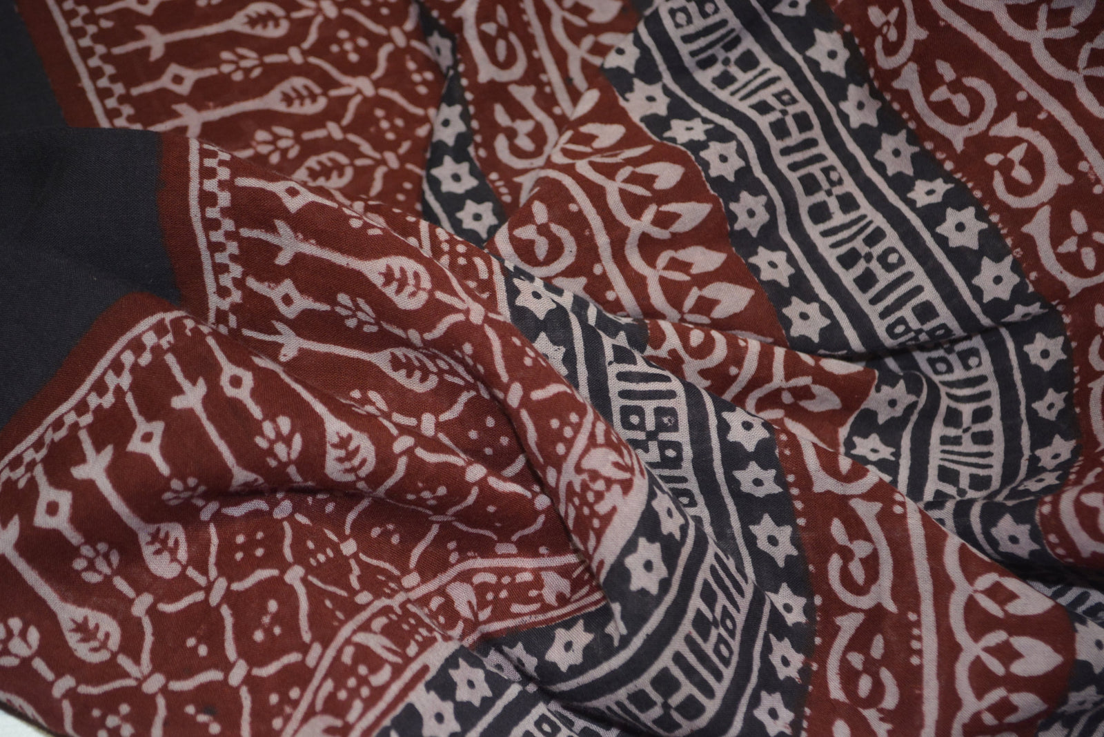 Red and Black Paisely Design Hand Block Printed Naturally Dyed