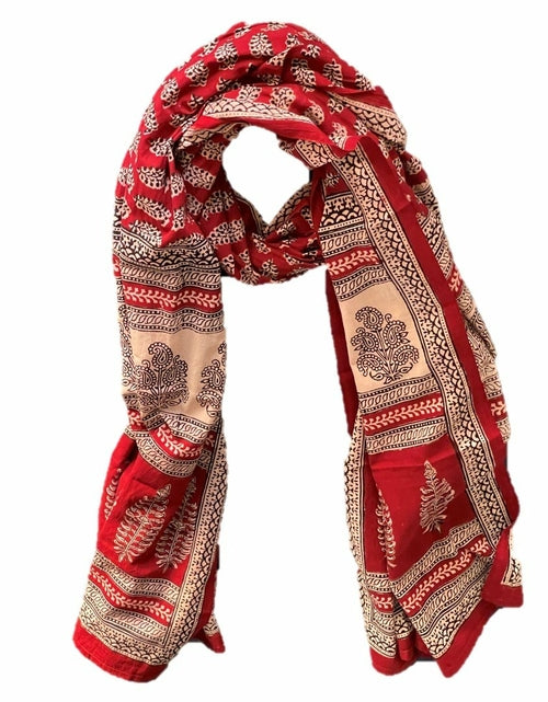 Load image into Gallery viewer, Red and Black Paisely Design Hand Block Printed Naturally Dyed
