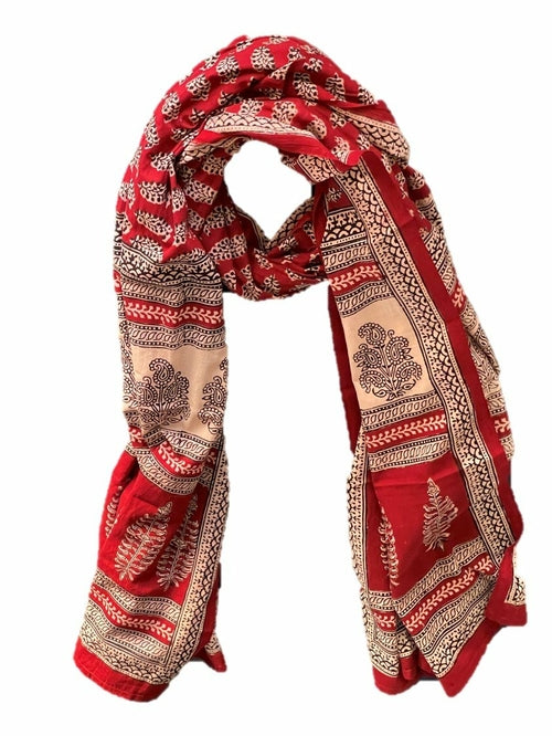 Red and Black Paisely Design Hand Block Printed Naturally Dyed