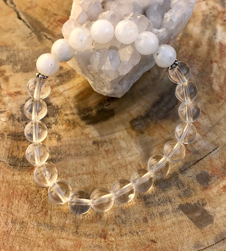 Rainbow Moonstone & Crystal Quartz Stretch Bracelet