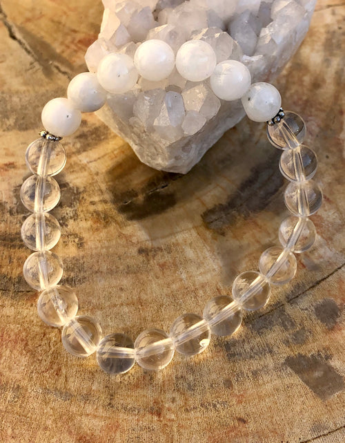 Load image into Gallery viewer, Rainbow Moonstone &amp; Crystal Quartz Stretch Bracelet
