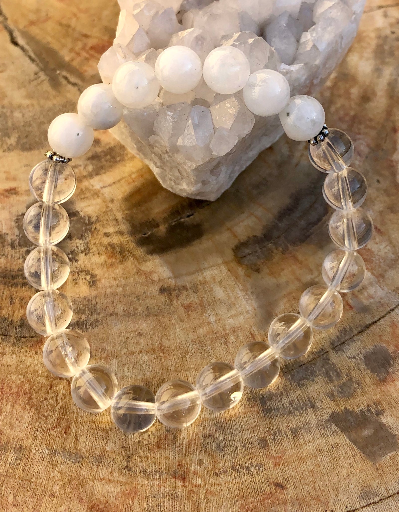 Rainbow Moonstone & Crystal Quartz Stretch Bracelet