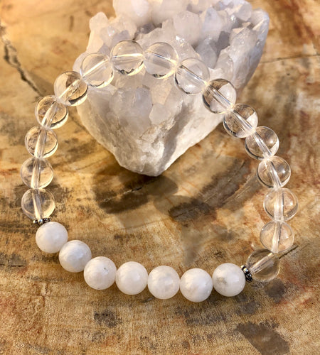 Rainbow Moonstone & Crystal Quartz Stretch Bracelet