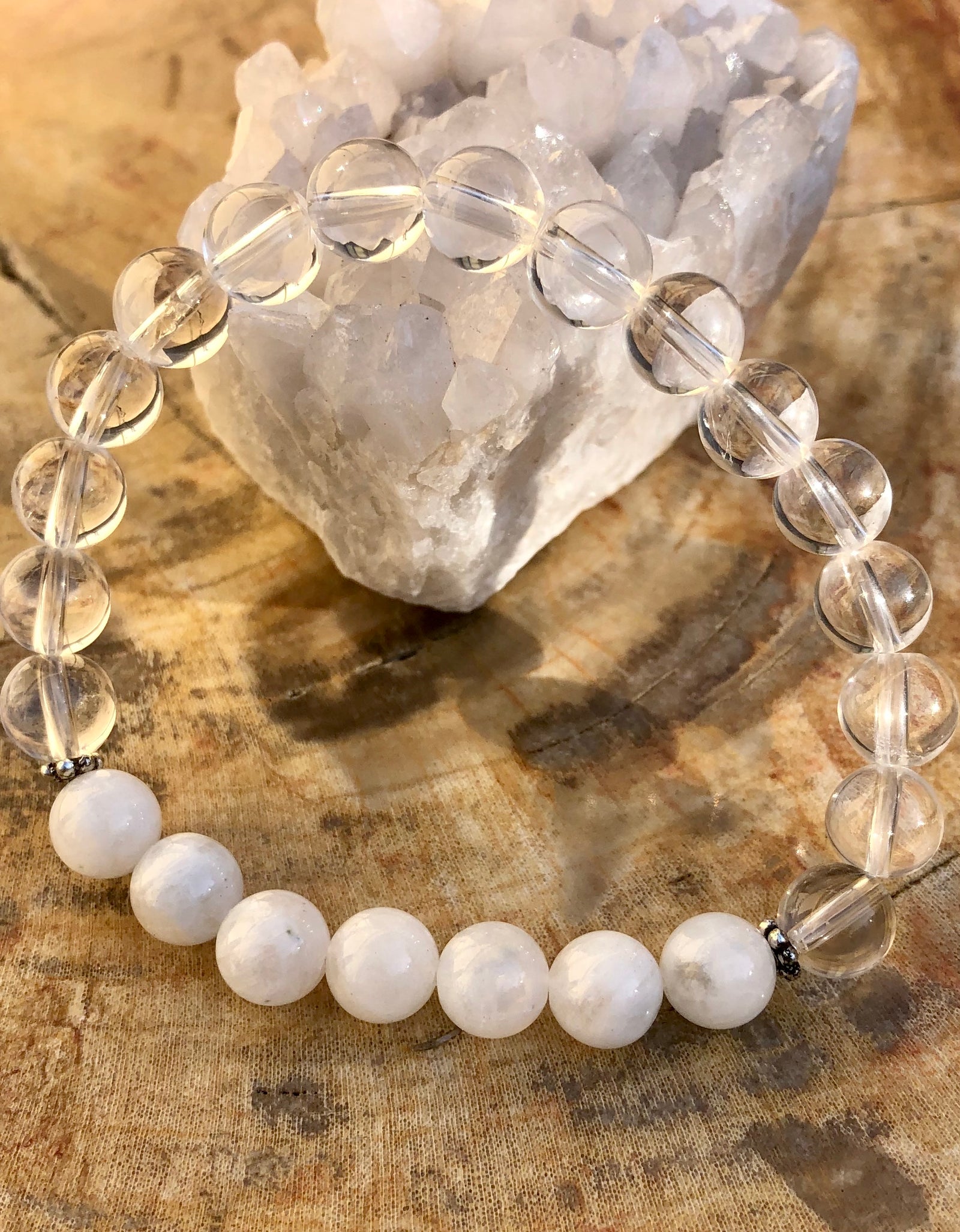 Rainbow Moonstone & Crystal Quartz Stretch Bracelet